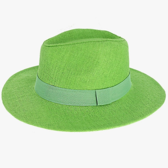 Fedora Classic Green Panama Vintage Style Belted Wide Brim Straw Hat Chi… - Picture 1 of 3